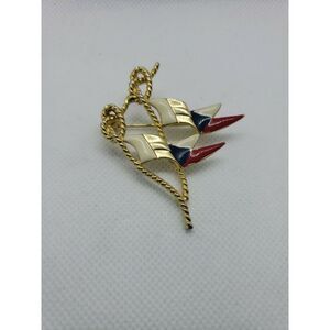 Vintage M. Lent Fashion Brooch Gold Tone Rope Flag Mast Nautical Jewelry Costume